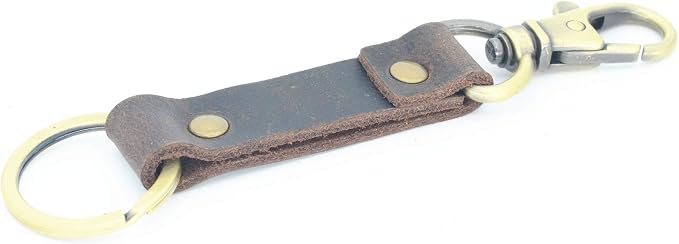 Genuine Leather Keychain Walnut Leather Key Holder Mens Belt Key Chain Ring Fob