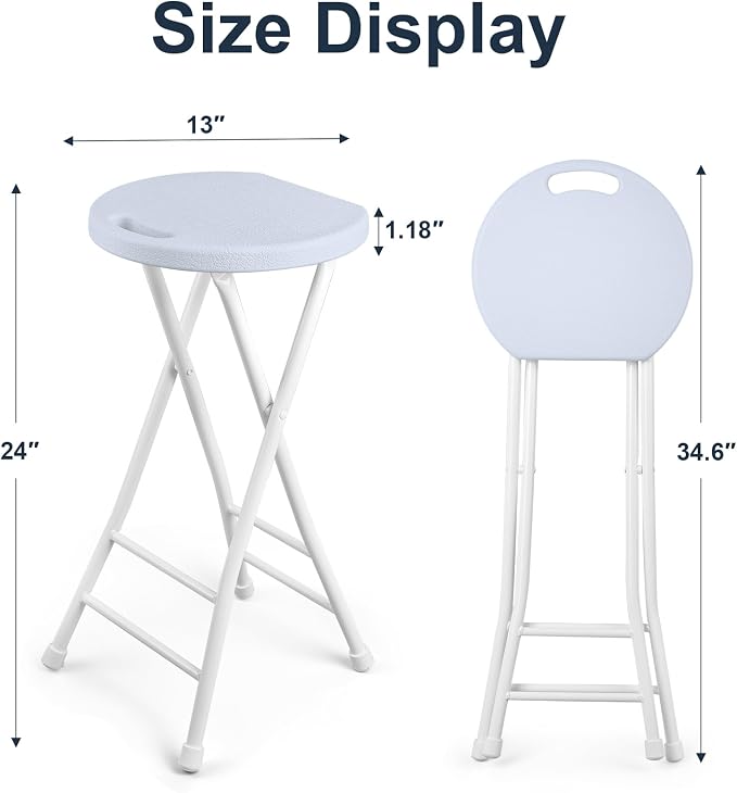 24-Inch Folding Stool with Handle, Folding Bar Stool with Non-Slip Feet,Folding Chair,Indoor and Outdoor Foldable Stool for Adults,500 lbs Capacity,Kitchen,Game Room(13"×11.5"×24",White)
