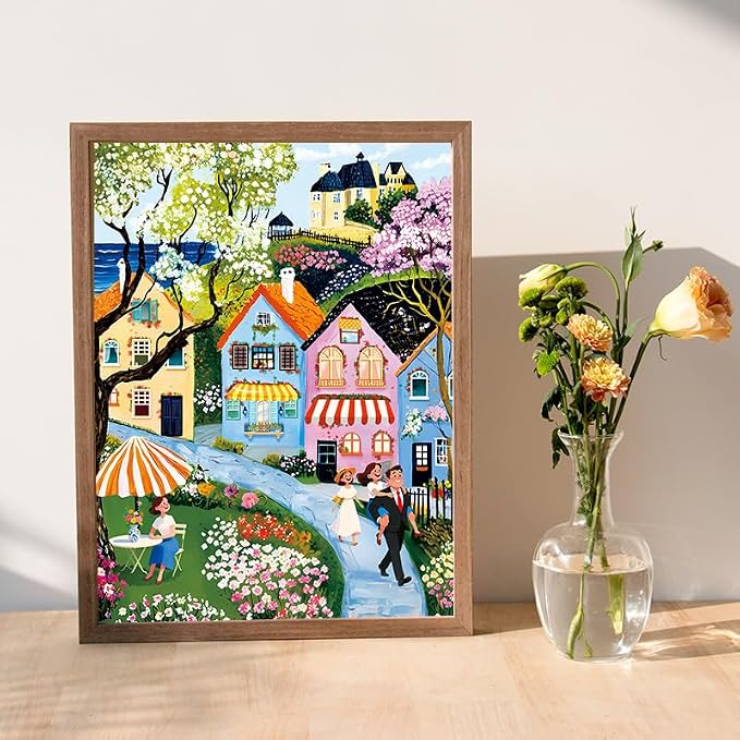 Puzzles for Adults 1000 Pieces,Village Stroll Jigsaw Puzzle with 1:1 HD Poster, Perfect Interlocking No Dust, Stress Relief Ideal Gift for Family Games