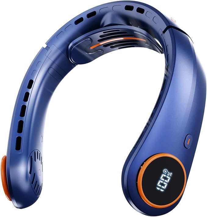 Portable Neck Fan, 5000mAh Bladeless Fan with 3 Built-in Fans, Instant Cooling 360° Surround Airflow & LED Display, Wearable Personal Fan for Outdoor, Travel, Gifts for Women Men (Blue)
