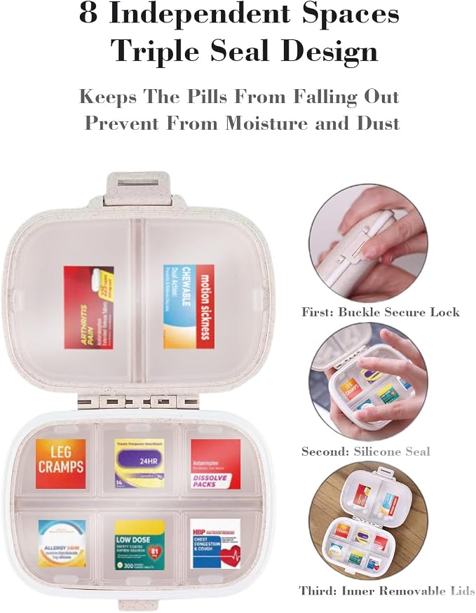 iouwei Daily Pill Container with Medicine Labels - 7 Day Mini Medication Organizer (Blue, 161 Labels)
