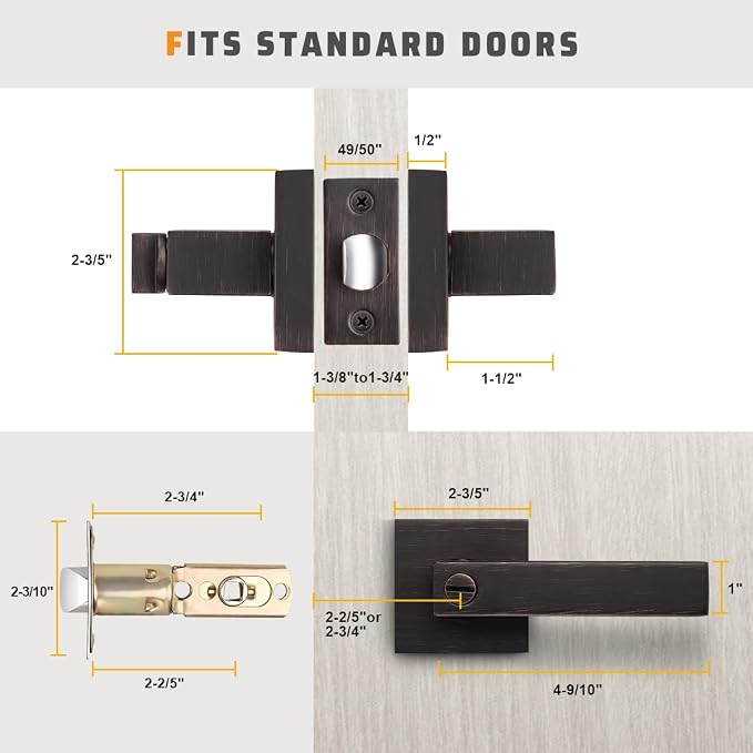 KNOBWELL 20 Pack Oil Rubbed Bronze Square Door Handle Heavy Duty Door Lever with Lock Bed and Bath Privacy Handle Bulk Door Knobs(No Key)