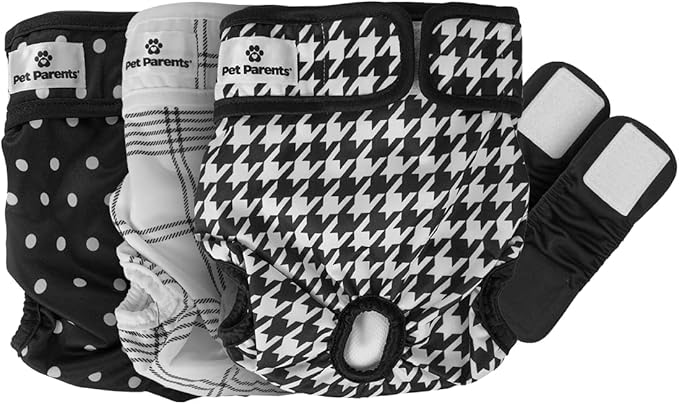 Pet Parents® Washable Dog Diapers (3pack) + Extendrs® of Durable Doggie Diapers, Premium Dog Diapers Female (X-Small, Luxe)