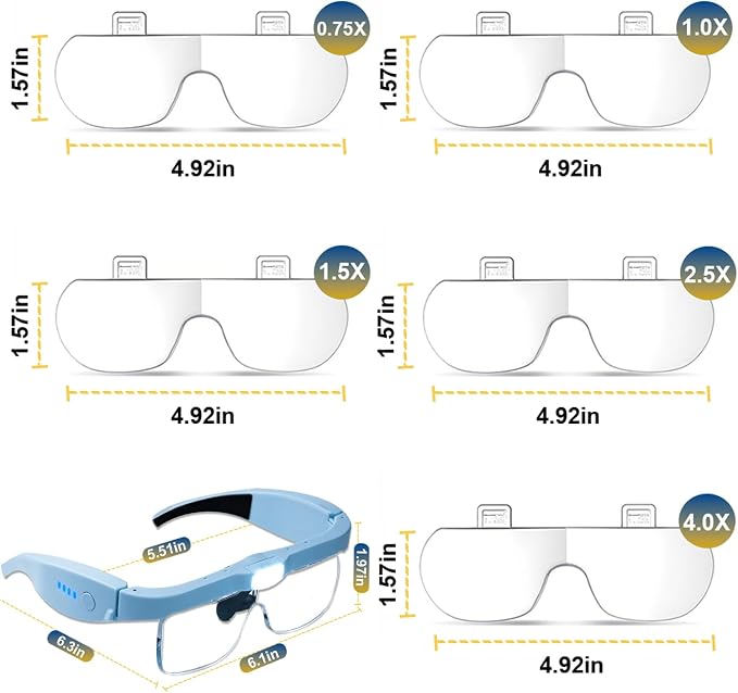 Professional Hands-Free Headset Magnifying Glasses with LED | 5 detachable lenses (0.75X-4.0X), rechargeable design, ideal headband magnifier for close work, jewelry & crafts