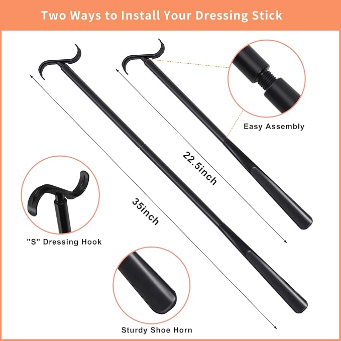 KEKOY Hip Kit, 7 in 1 Post Surgery Recovery Kit for Seniors | Hip Replacement Kit With 32" Grabber Tool, Sock Aid, Long Shoe Horn & Dressing Stick, Leg Lifter, Bath Sponge, Storage Bag