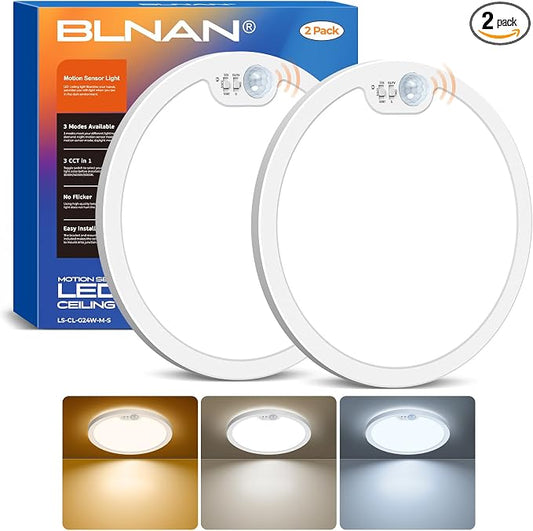 2Pack Motion Sensor LED Ceiling Light, 12 Inch Wired Flush Mount Ceiling Light 3000K 4000K 5000K, Motion Activated Light with Timer for Hallway Stair Walk-in Closet, Non-Dimmable