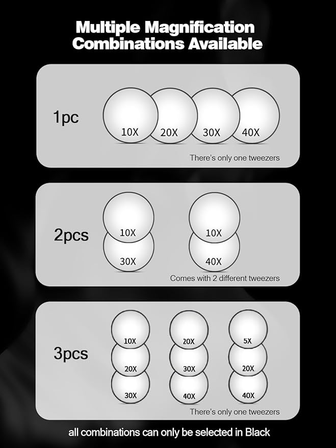10X/20X/30X Magnifying Mirror with Suction Cups and Tweezers Set, 3.5 inches Travel Magnified Makeup Mirror, Black, 3PCS