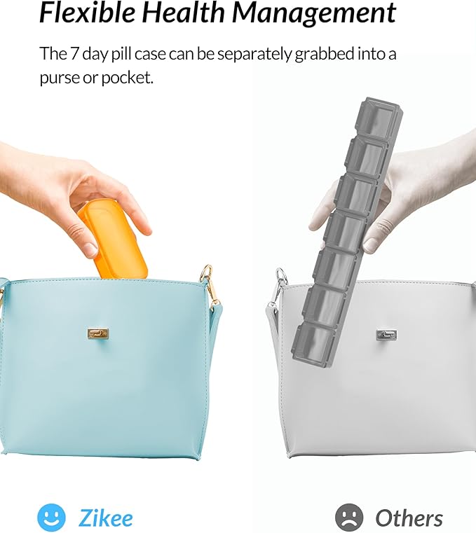 ZIKEE 7 Packs Extra Large Pill Organizer, Portable Pill Box 7 Day for Pocket, Purse, Weekly Pill Case with Dual-Protection Design, Pill Container for Medication, Vitamin, Fish Oil, Supplement, Purple