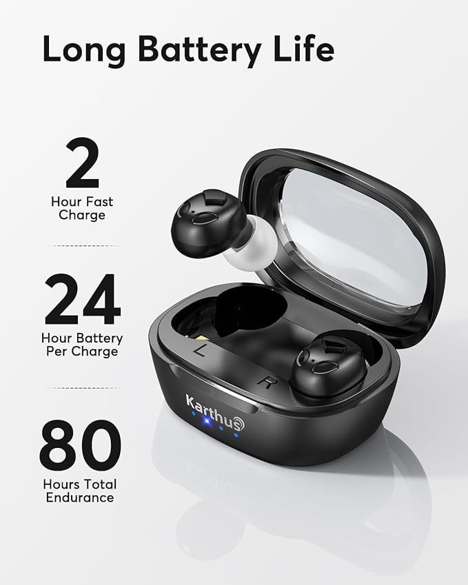 Karthus Rechargeable Hearing Aids for Seniors, OTC Hearing Aids with Hearing Loss, Clear Sound & Noise Reduction,80Hrs Long-Lasting Battery, Comfort & Invisible Design for Adults & Elderly, Black