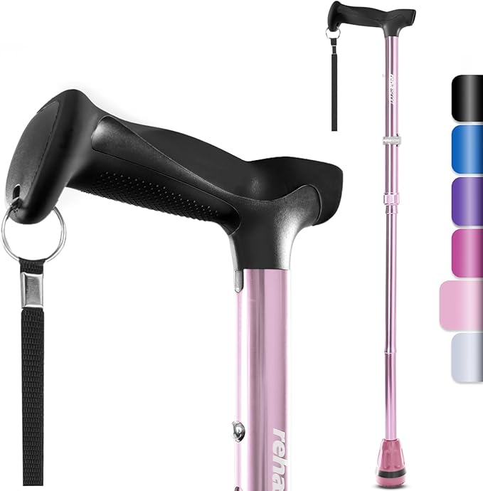 Rehaescort Walking Cane, Folding, Adjustable, Lightweight, Walking Canes for Men & Women, Soft Ergonomic Handle, Heavy Duty All Terrain Tip, Walking Sticks for Seniors & Adults with Travel Bag