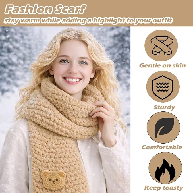 Novelchet Scarf Knitting Loom Kit for Beginners with Plush Yarn Khaki | Knitting Loom Set Knitting Needle and Circular Needle for Scarf, Best Gift