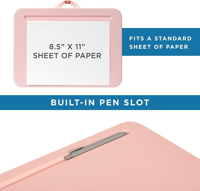 LAPGEAR Compact Lap Desk – Rose Quartz, Fits 14" Laptops | Microbead Cushion, Built-In Pencil Slot, Carry Handle, Fits Standard Letter-Size Paper (8.5" × 11")