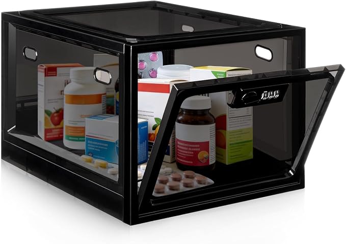Medicine Lock Box for Safe Medication, Plastic Lockable Storage Box for Food, Snacks, Med, Phone, Large Lockable Organizer for Refrigerator, Office, School, Home Safety