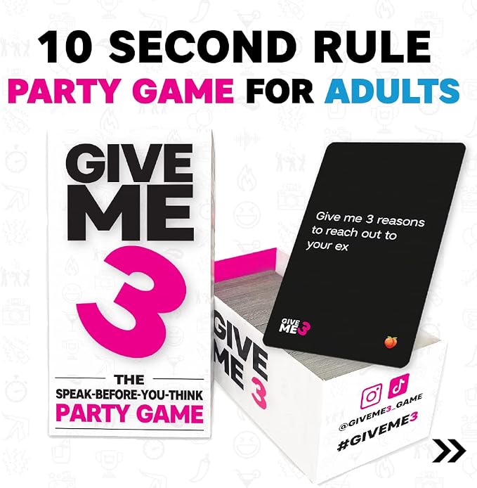 SAVANA GIVE ME 3 - Fast Paced and Hilarious 10 Second Rule Adult Party Games | 2+ Players | Card Game for Adults | Travel Game | Board Game for Parties and Game Nights