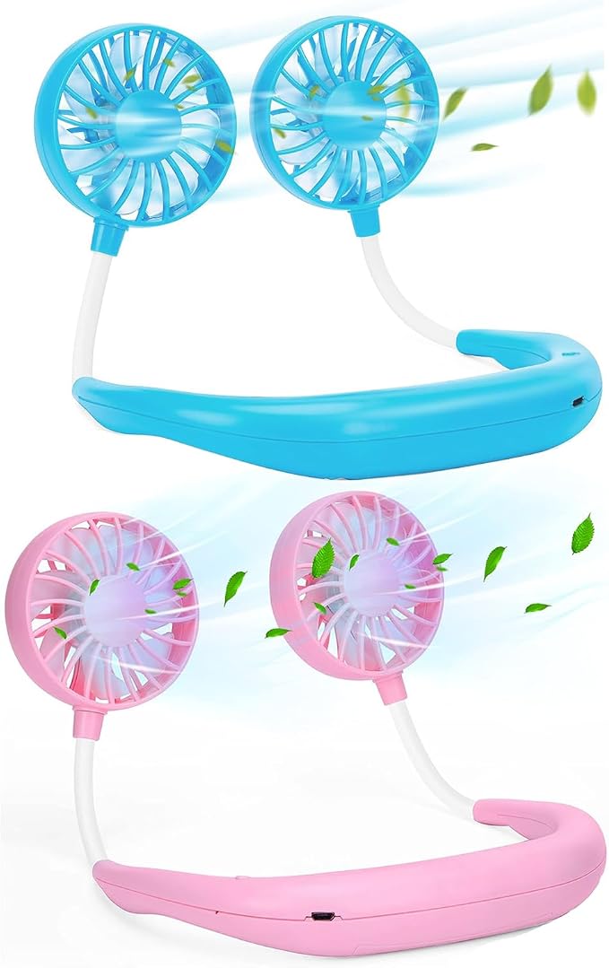 Neck Fan,Portable Neck Fans Rechargeable Personal Fans For Your Neck Wearable Fan Neck Air Conditioner Cooling Fan With 360 Degree Rotation 2100mAh For Travel Sports Walking (Pink Blue)