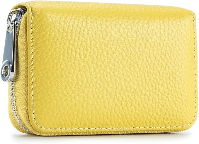 RFID Credit Card Holder Genuine Leather Credit Card Wallet with Zipper | RFID