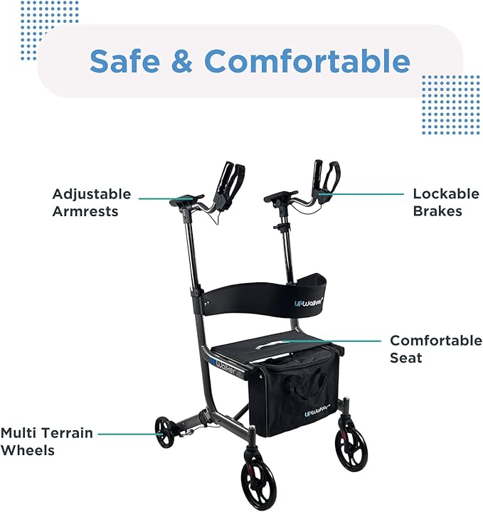 Journey UPWalker EZ Lite – The Original Upright Walker – Premium, Lightweight Adjustable Upright Rollator Walker with Seat for Adults, Seniors & The Elderly
