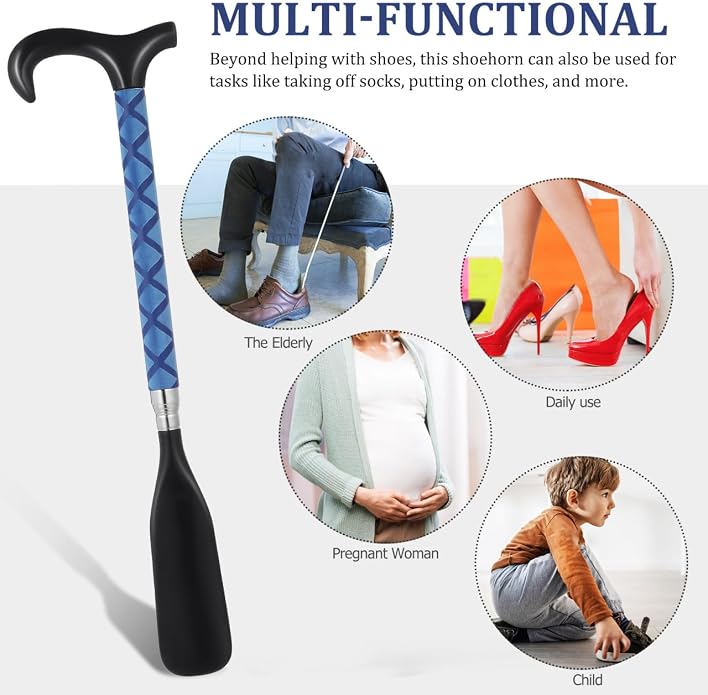 GALPADA Blue Shoe Horn Long Handle for Seniors Telescopic Shoehorn Adjustable 14 to 35 Inches Stainless Steel Portable Boot Jack for Men Women