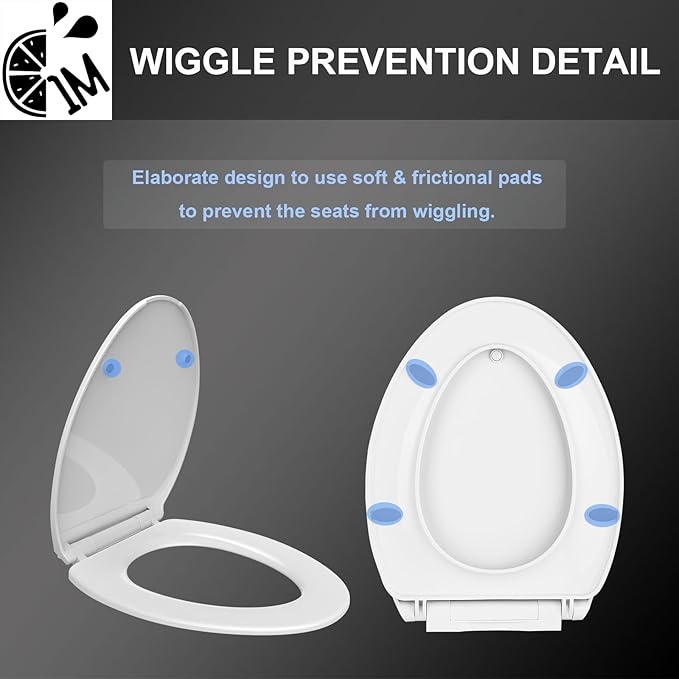 1M Family Toilet Seat, Patented Slow Close & Quick Releasing Technology, Anti-Wiggling, Easy to Install and Clean, Standard Elongated with Adult Seat Only (2 Pieces)