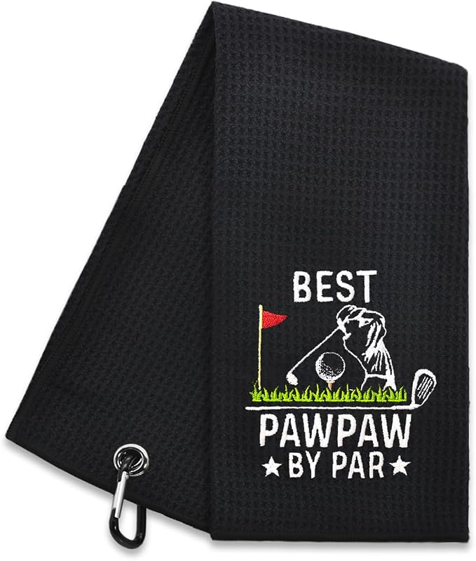 Hafhue Best Pawpaw Par Embroidered Golf Towel for Men Grandpa, Birthday or Retirement Gifts, Funny Golf Towels for Golf Bag with Clip, National Golfs Day Present for Uncle, Golfs Accessories for Bags