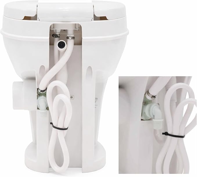 SEAFLO RV Toilet with Sprayer Attachment - White, 18.4” Residential Height, Gravity Flush Foot Pedal Camper Toilet Soft Close Seat Elongated Bowl Motorhome, 4-Year Warranty, SFRTPH-01-02