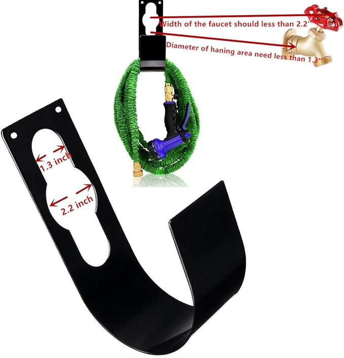 Garden Hose Hanger Wall Mount Heavy Duty Hose Holder Hook for 150ft 100ft 75ft 50ft Expandable Hose (Large, Black)