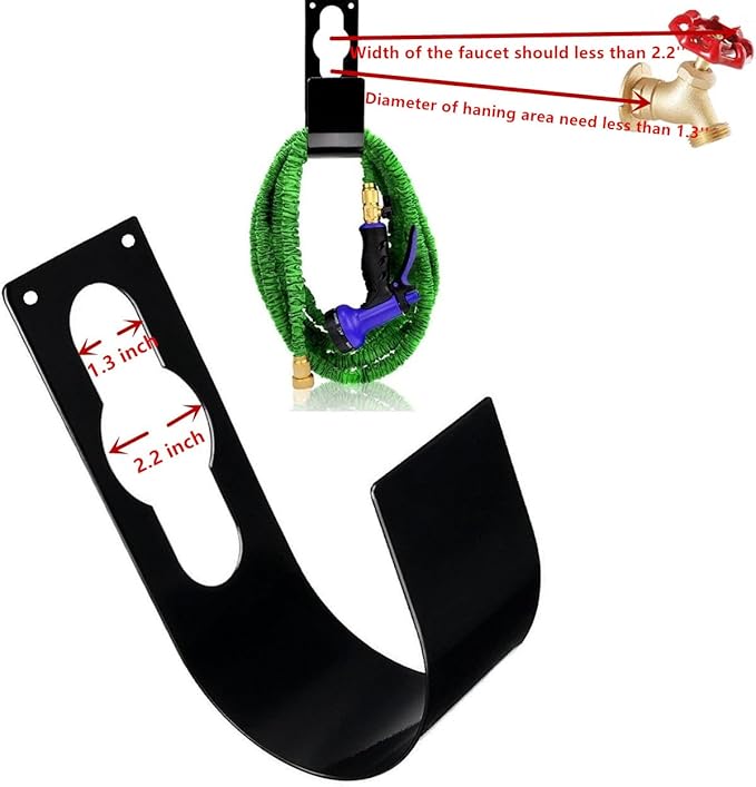 2 Pack Garden Hose Hanger Wall Mount Heavy Duty Hose Holder Hook Use for 150foot Hose (Large, Black)
