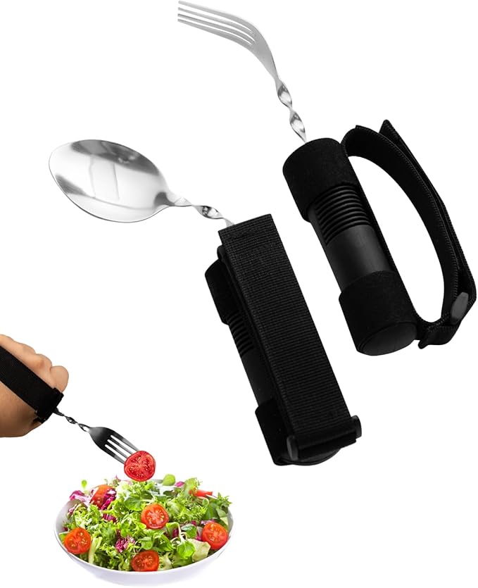 Bendable Adaptive Utensils for Elderly, Disabled People, Parkinson’s, Arthritis, Hand Tremors, Weak Hand Grip & Handicapped, Arthritic Hands-Non Slip Handles(qu_wanqu2,Black)