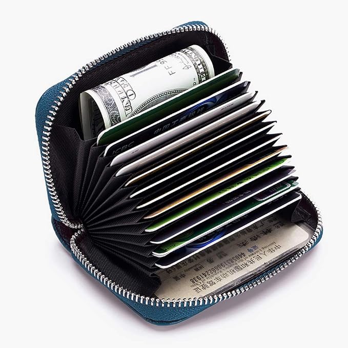 RFID Credit Card Holder Genuine Leather Credit Card Wallet with Zipper | RFID
