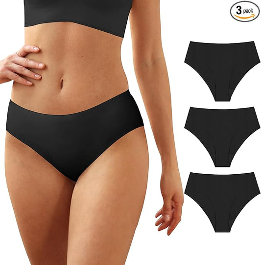 Washable Incontinence Underwear for Women, 1.8 oz Absorbency Leak Proof Seamless Mid Rise Briefs for Postpartum 3 Pack (Black, XL)