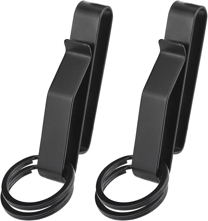 Duty Belt Key Holder, 2 Pack Belt Key Clip, Stainless Steel Stealth Belt Loop Key Ring Holder with 4 Keyrings UIInosoo for Handcuff Fits Max 2.25 Inch Belt