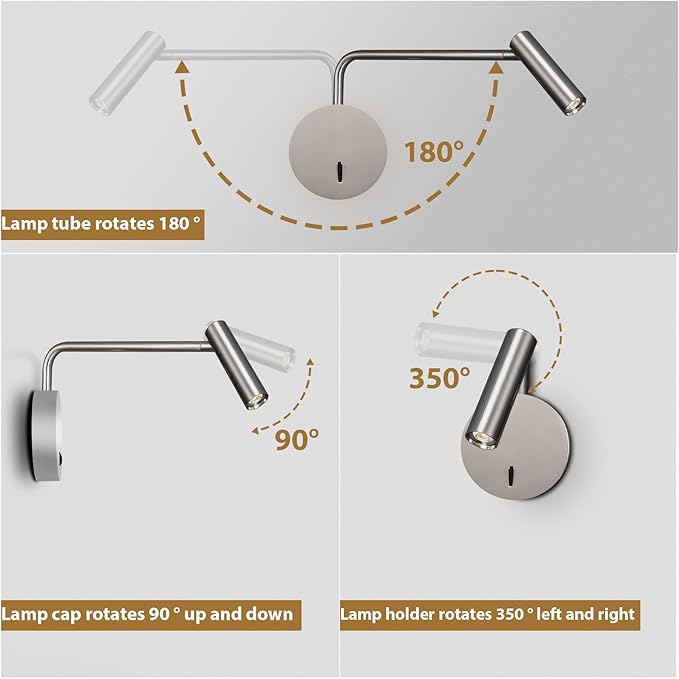 ZEROUNO Wall Mounted Reading Light Swing Arm Bedside Lamps for Bedroom Hardwired Sconces with Switch LED Mounted for Home Decor Wall Lighting Fixtures Indoor (Silver)