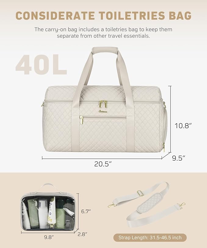 Weekender Bags for Women, Wide Open Large Travel Duffle Bag with Shoe Compartment, Overnight Hospital Bag For Women Labor Delivery, Carry on Bag Personal Item Travel Bag with Wet Pocket (Beige)
