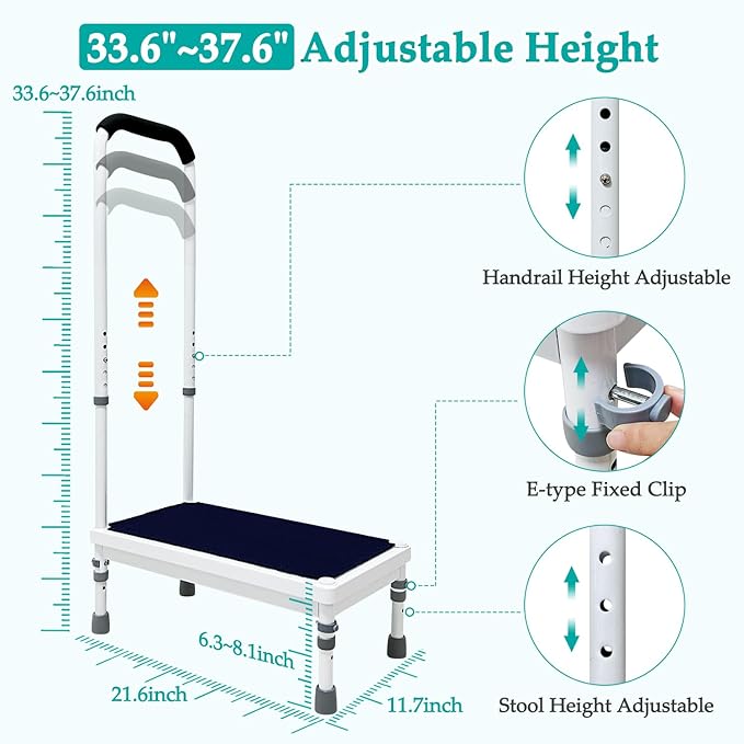 Car Step Stool for Elderly with Handle Bedside Steps for High Beds Adults Seniors Safety Medical Stepstools Heavy Duty 400 lb Capacity Wide Platform to Get in Car, Bed, Bathroom, RV (21.6" Stool)