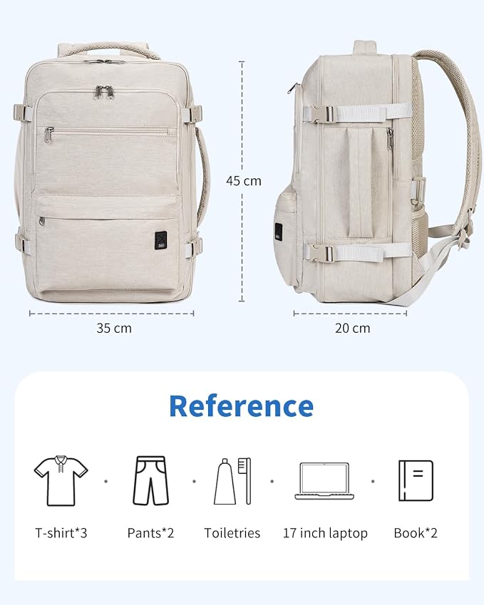 WANDF Travel Backpack For Spirit Airlines Personal Item Bag 18x14x8 with Wet Pocket, 17 Inch Laptop Backpack for Men Women（White）