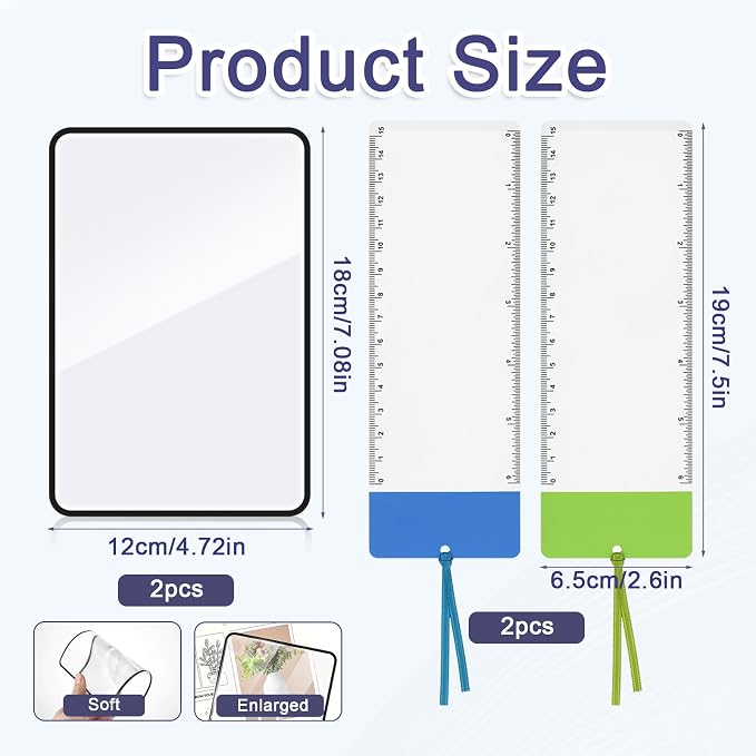 4 Pcs Magnifying Sheet 2 Style 3X Magnifying Page for Reading Lightweight Optical Plastic Magnifyings Glass Sheet Bookmark Flat for Low Vision and Shortsighted Reading Small Prints Maps Book Newspaper