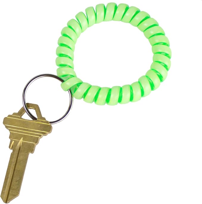Lucky Line 2” Diameter Spiral Wrist Coil with Steel Key Ring, Flexible Wrist Band Key Chain Bracelet, Stretches to 12”, Glow-in-the-Dark, 1 Pack (410161)