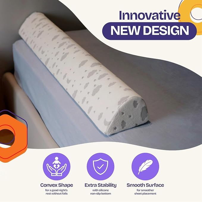 ComfyBumpy 2-Pack Bed Bumper for Toddlers 52" x 5" – Foam Rail Guard with Non-Slip Stability | Safer & More Secure Convex Design | Fits Twin, Full, Queen & King Mattresses