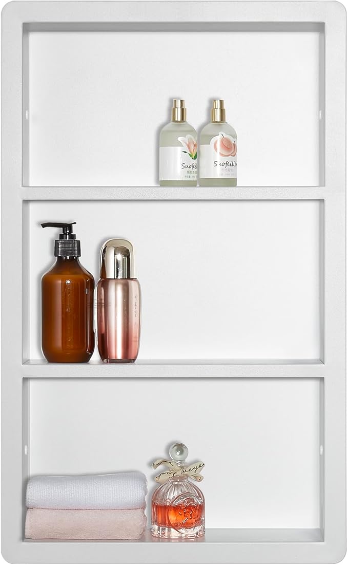 Recessed Medicine Cabinet No Mirror - 14x24 Bathroom Storage Wall Cabinet with 2 Shelves, 304 Stainless Steel Shower Niche, Matte White Waterproof for Bathroom, Toilet, Vanity