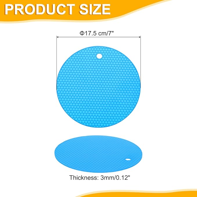 uxcell 3pcs Silicone Jar Opener Pads, 17.5cm/7" Texture Can Opener Multipurpose Round Bottle Lid Opener Non-Slip Coasters for Weak Hands Seniors Children, Blue