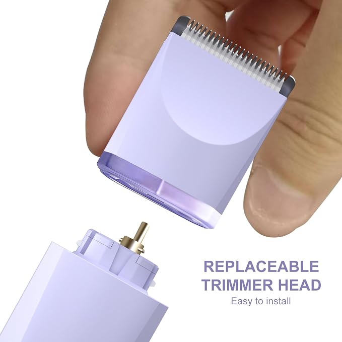 OLOV Electric Body Hair Trimmer - Groin Trimmer for Men - Bikini Trimmer Women - Wet/Dry Shaver Groomer, Replaceable Ceramic Blade Heads, USB Recharge Dock, Waterproof Hygiene Razor, Purple
