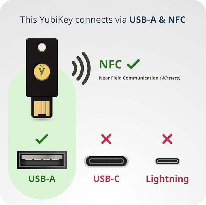 Yubico - YubiKey 5 NFC - Multi-Factor authentication (MFA) Security Key and passkey, Connect via USB-A or NFC, FIDO Certified - Protect Your Online Accounts
