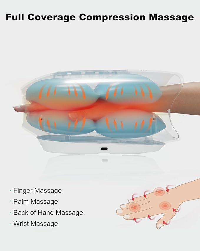 Snailax Cordless Hand Massager with Heat and Compression, 6 Levels Finger & Palm Pressure for Arthritis, Carpal Tunnel & Numbness, Ideal Gift for Women/Men - Rechargeable