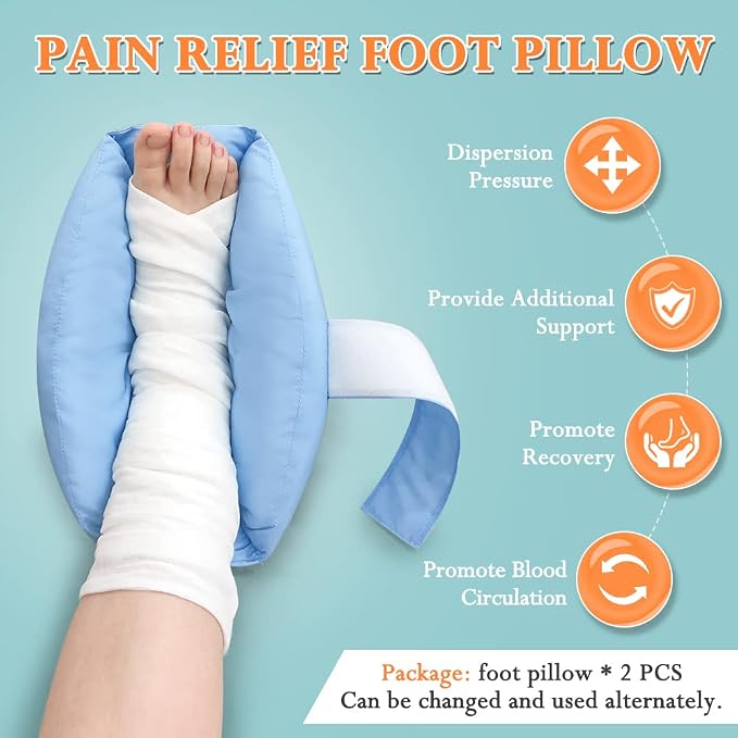 Heel Protectors Cushion Pain Relief Foot Pillow for Pressure Sores Foot Support Boot Surgery Recovery Supplies for Elderly Bedridden Pressure Ulcer Cushions Ankle Pillow for Bed, Wheelchair (1 Pair)