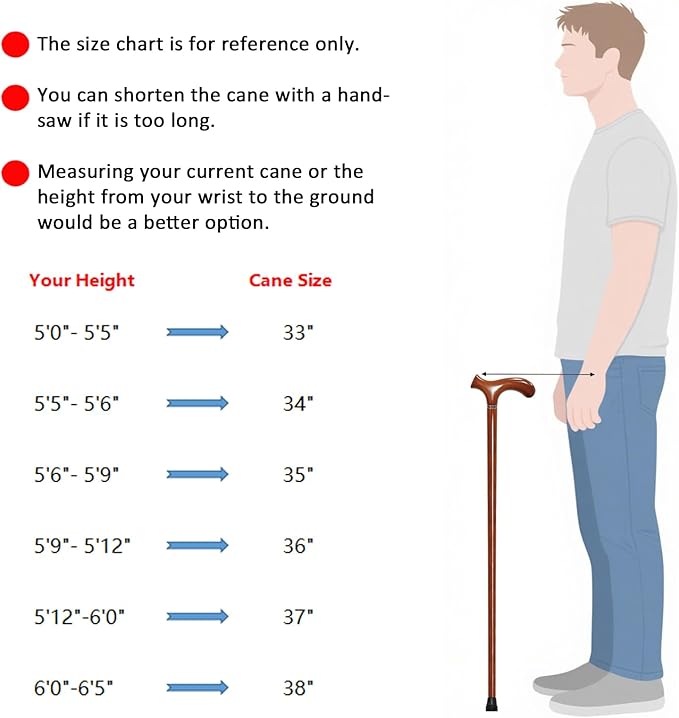 Wooden Walking Cane with 5 Height for Men and Women, Handmade Wood Cane with Comfort Grip Handle, Supportive Mobility Aid for Seniors, Fashionable & Classic Lightweight Stick