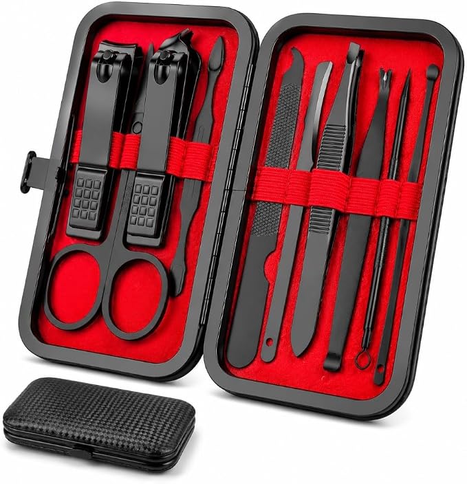 OKOMER Nail Clipper Set - Professional Manicure Set 10 PCS Stainless Steel Nail Kit with Travel Case, Nail Clippers Set Gift for Men Women
