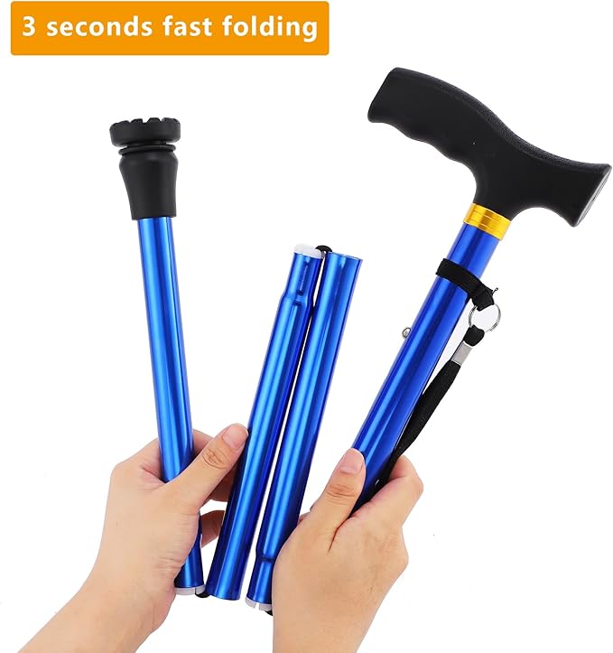 Walking Cane LIXIANG Cane for Man/Woman | Mobility & Daily Living Aids | 5-Level Height Adjustable Walking Stick | Comfortable Plastic T-Handle Portable Walking Stick Folding Cane