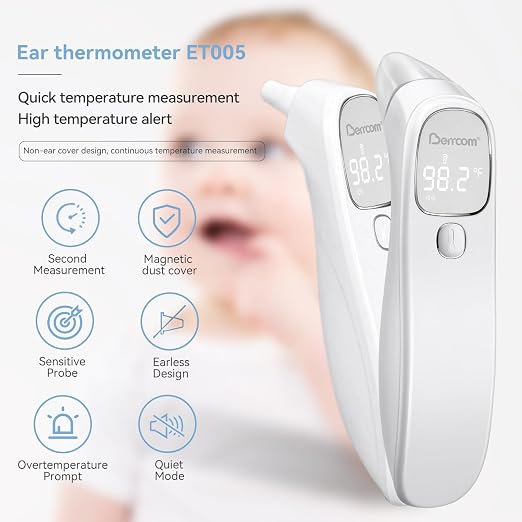 Berrcom 2-in-1 Infrared Forehead Ear Thermometer Medical All Ages | 1s fast reading digital thermometer with LED display & auto shut off, magnetic probe design for forehead and ear use