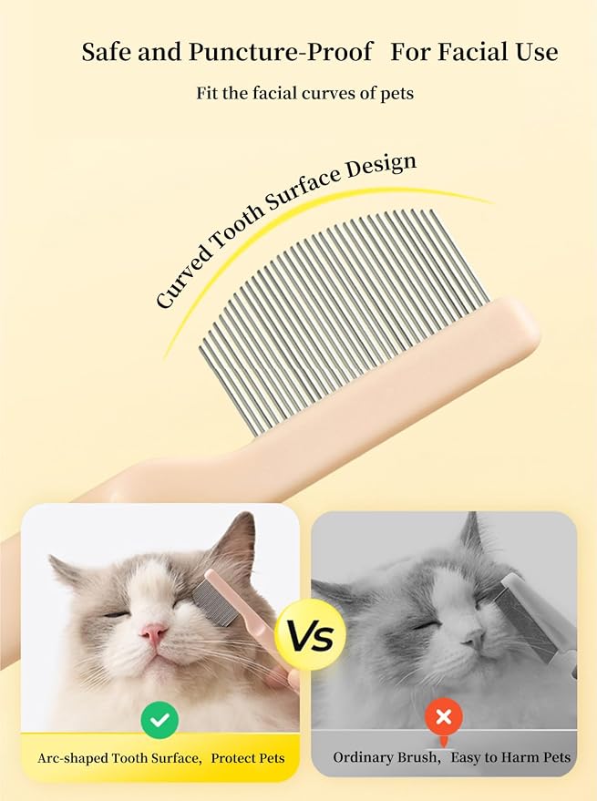 Stainless Steel Dog Eye Comb - Small Design for Pet Facial & Paw Grooming, Round-Tip Arc Teeth, ABS Handle, Puppy Flea Brush, Fit Yorkie, Shih Tzu, Maltese Maltipoo Pomeranian Cat