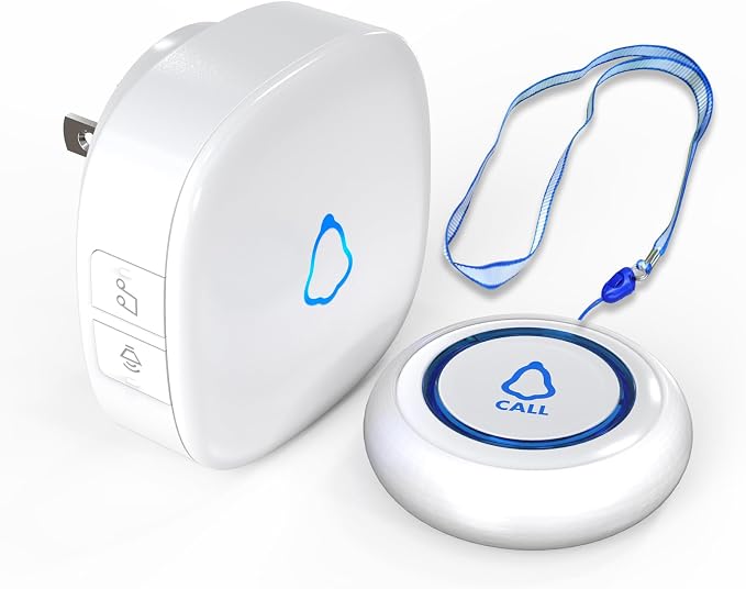 METAK Caregiver Pager Wireless Call Button for Elderly/Senior at Home, 1 Receiver + 1 Button, Medical Life Alert Necklace System for Patients, Disabled, Nurses, Emergency Bell Fall Monitor Devices